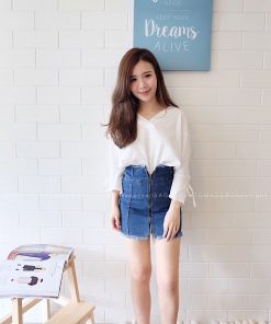 Alternative view of HIGHWAIST ZIPPER SKIRT (BLUE)